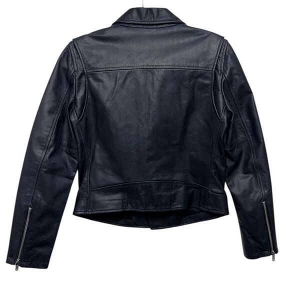 NWT Theory Speed Leather Jacket Dark Navy Blue Asymmetrical Zip Style Sahral - Picture 4 of 16